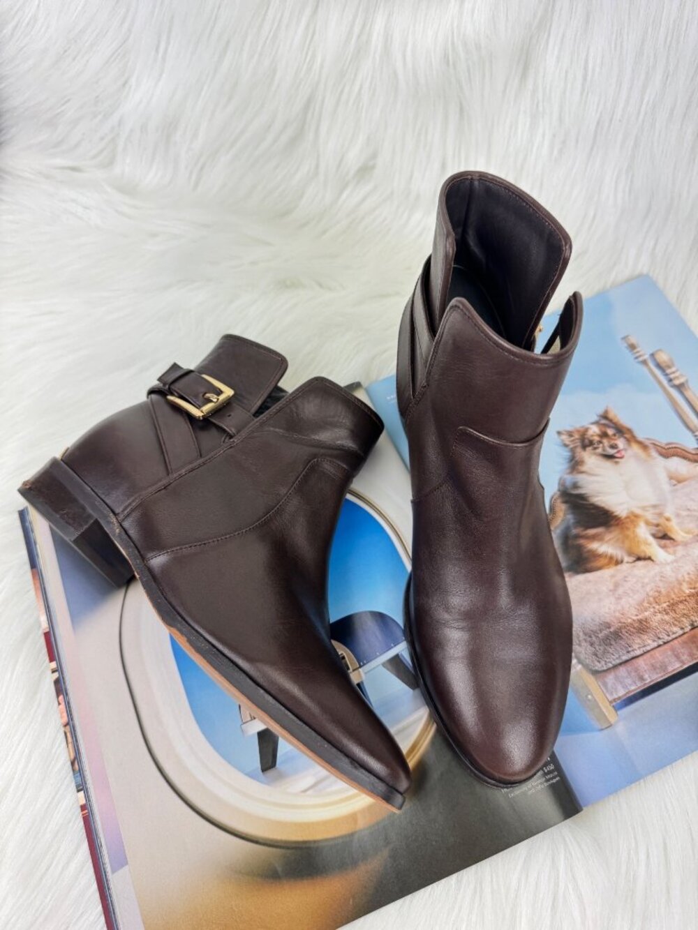 MICHAEL Michael Kors Salem Pull On Buckle Strap Ankle Boot Shoes Sz US 8M Brown